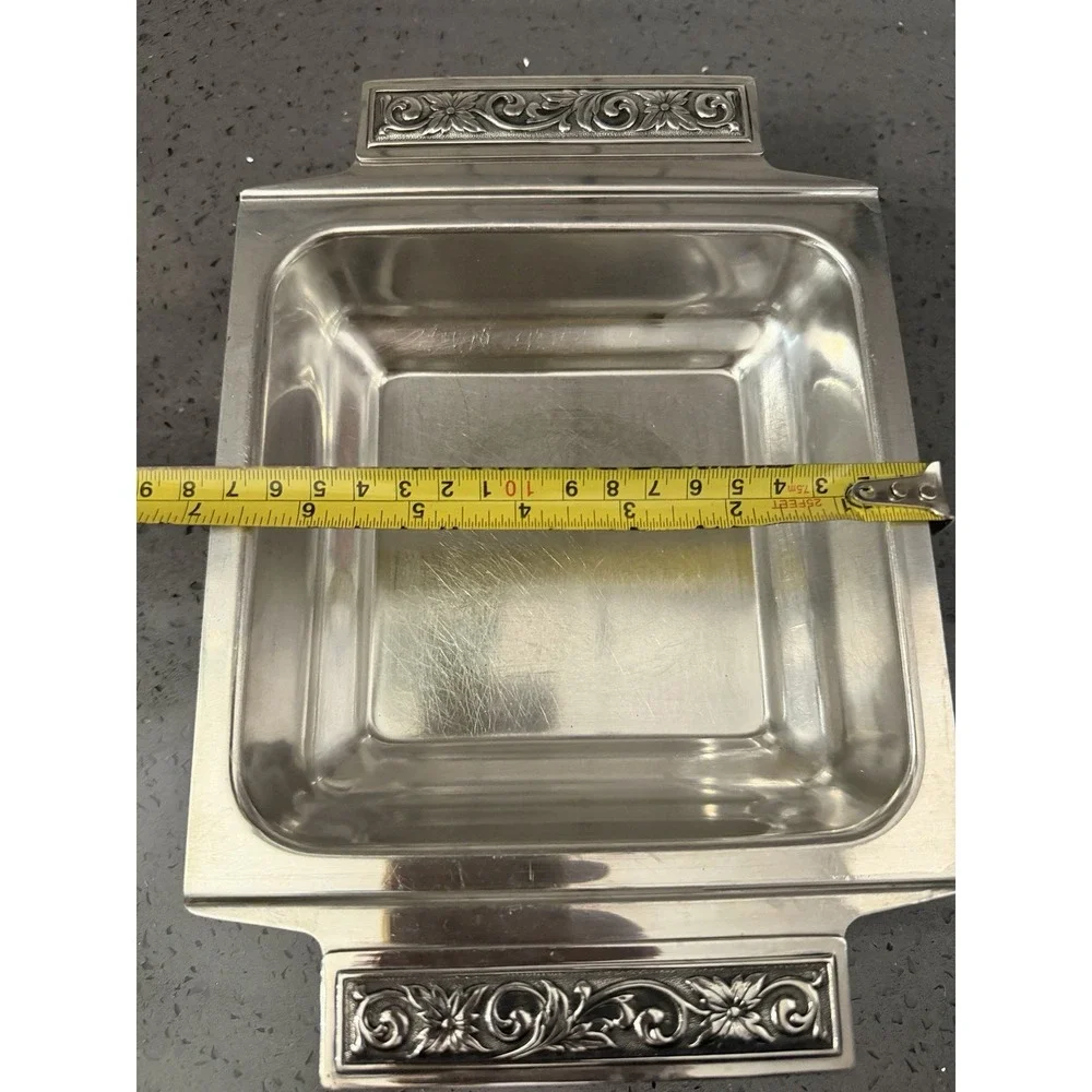 2 Vintage Stainless Steel Tray Serving Bowls Ornate Handles Dish 9.5